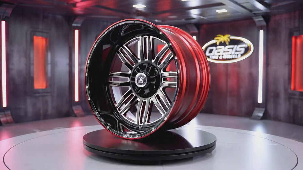 26X12 6-135/6-139.7/6-5.50 -44 106.4 XFX-303261261351397-44GBRWMW GLOSS BLK & MIL W/RED INNER