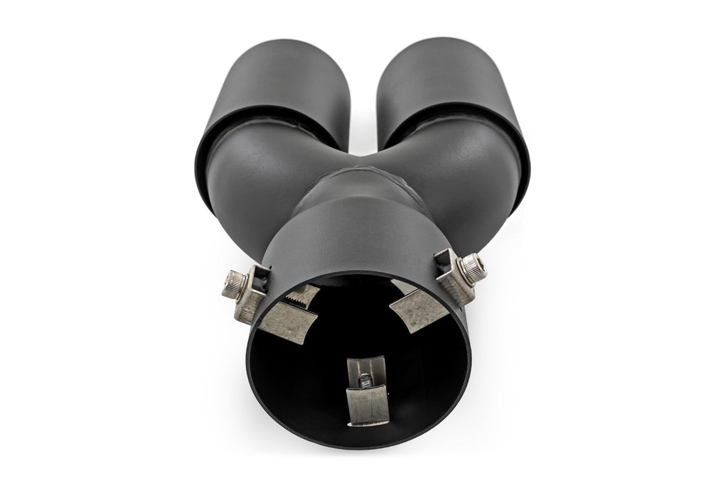Exhaust Tip | Black | Red RC Logo | 2.5-3 Inch Pipe Single Inlet | Dual Outlet